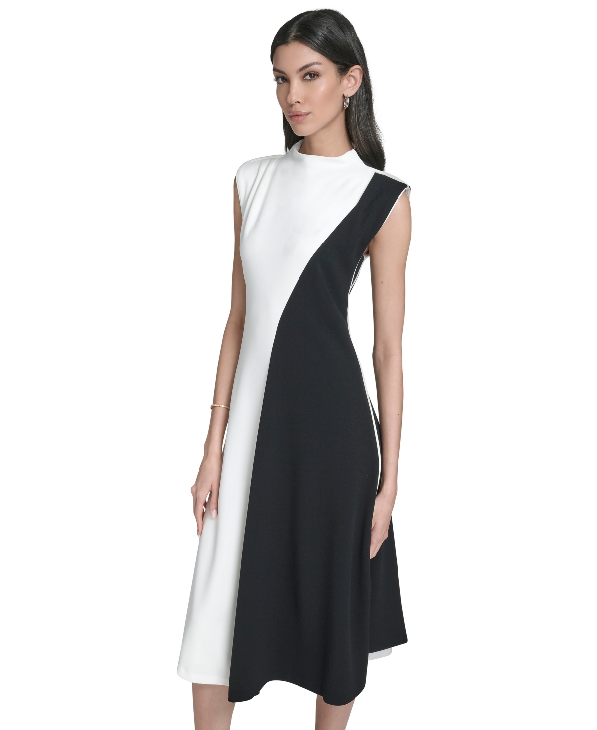 Calvin Klein Colorblock Midi A-line Dress In Multi