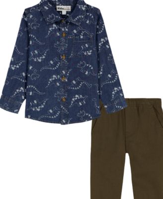Boys' 2T-7 Printed Denim Shirt and Twill Joggers Set