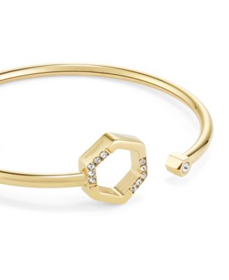 Crystal Honeycomb Gold Tone Stainless Steel Bangle Bracelet