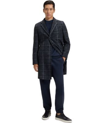 Men's Plain Check Slim-Fit Coat