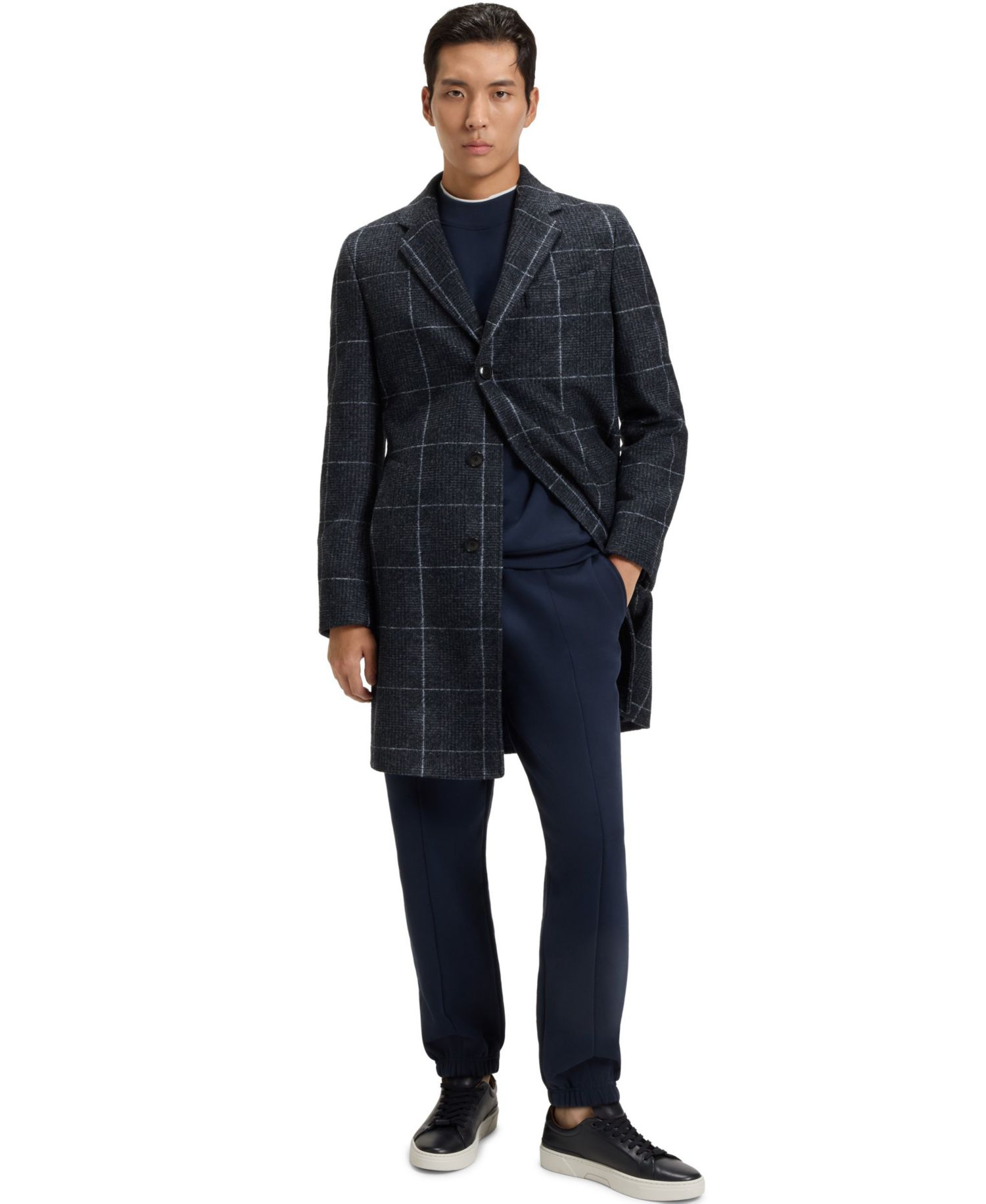 Men's Plain Check Slim-Fit Coat