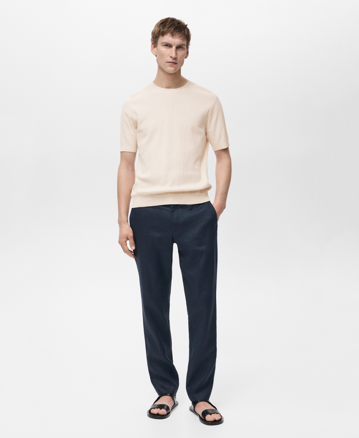 Mango Textured Stripe Knit Top In Neutral