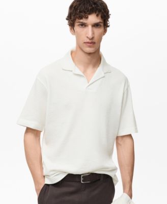 MANGO - Men'sTexturedCottonRelaxed-FitPoloShirt