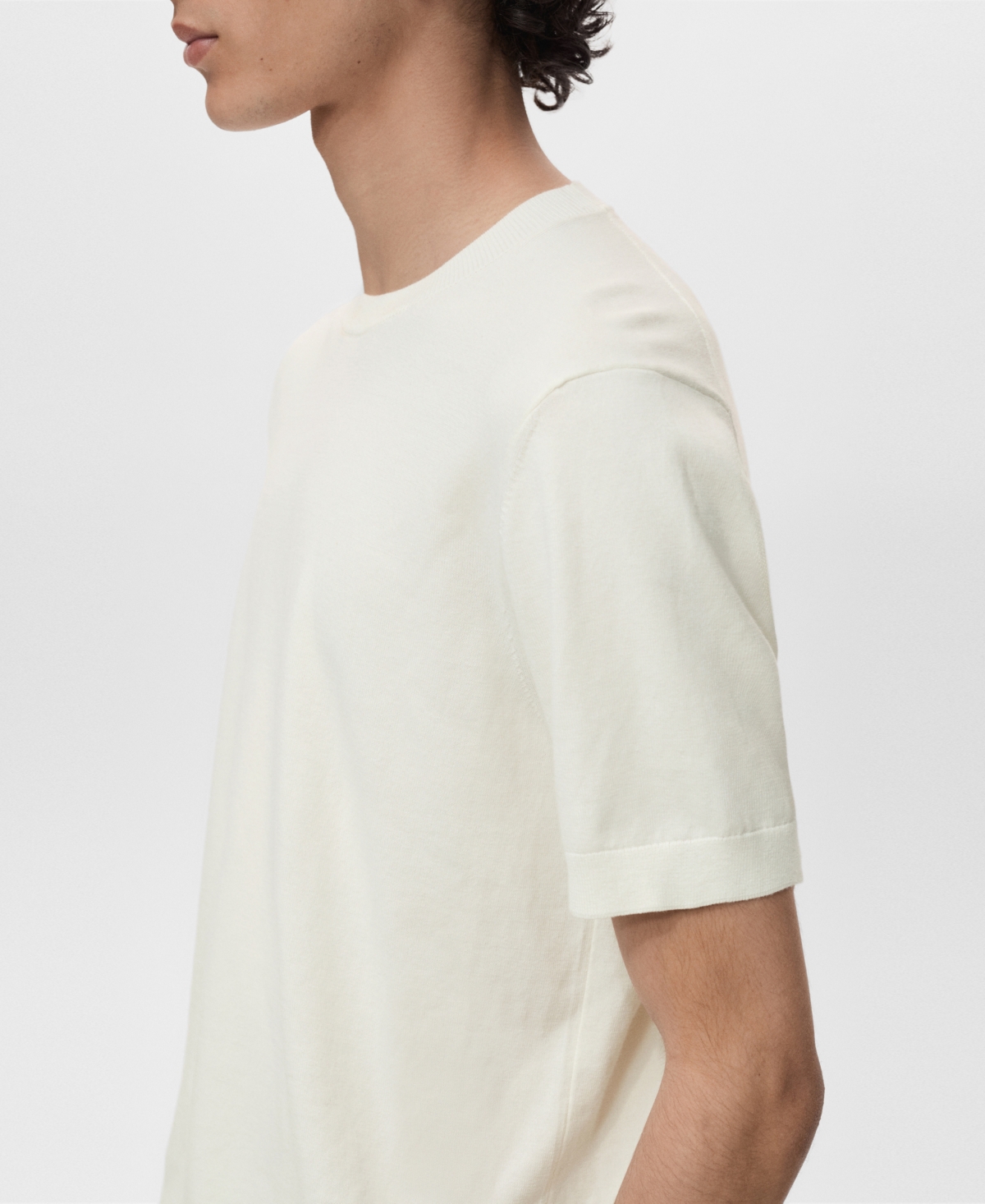 Mango Short Sleeve Cotton Crewneck Sweater In White
