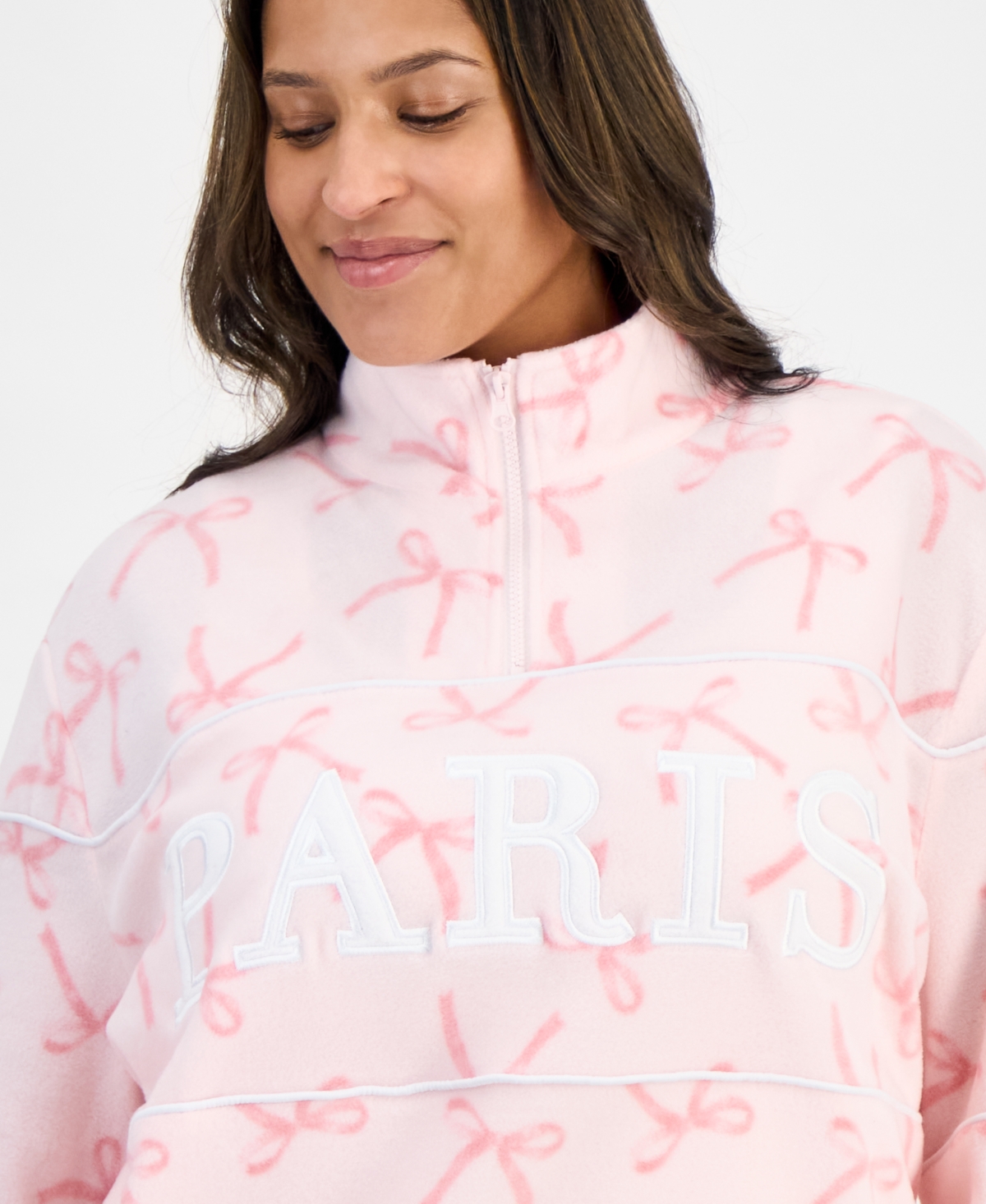 Rebellious One Trendy Plus Size Paris Polar Fleece Sweatshirt In Pink