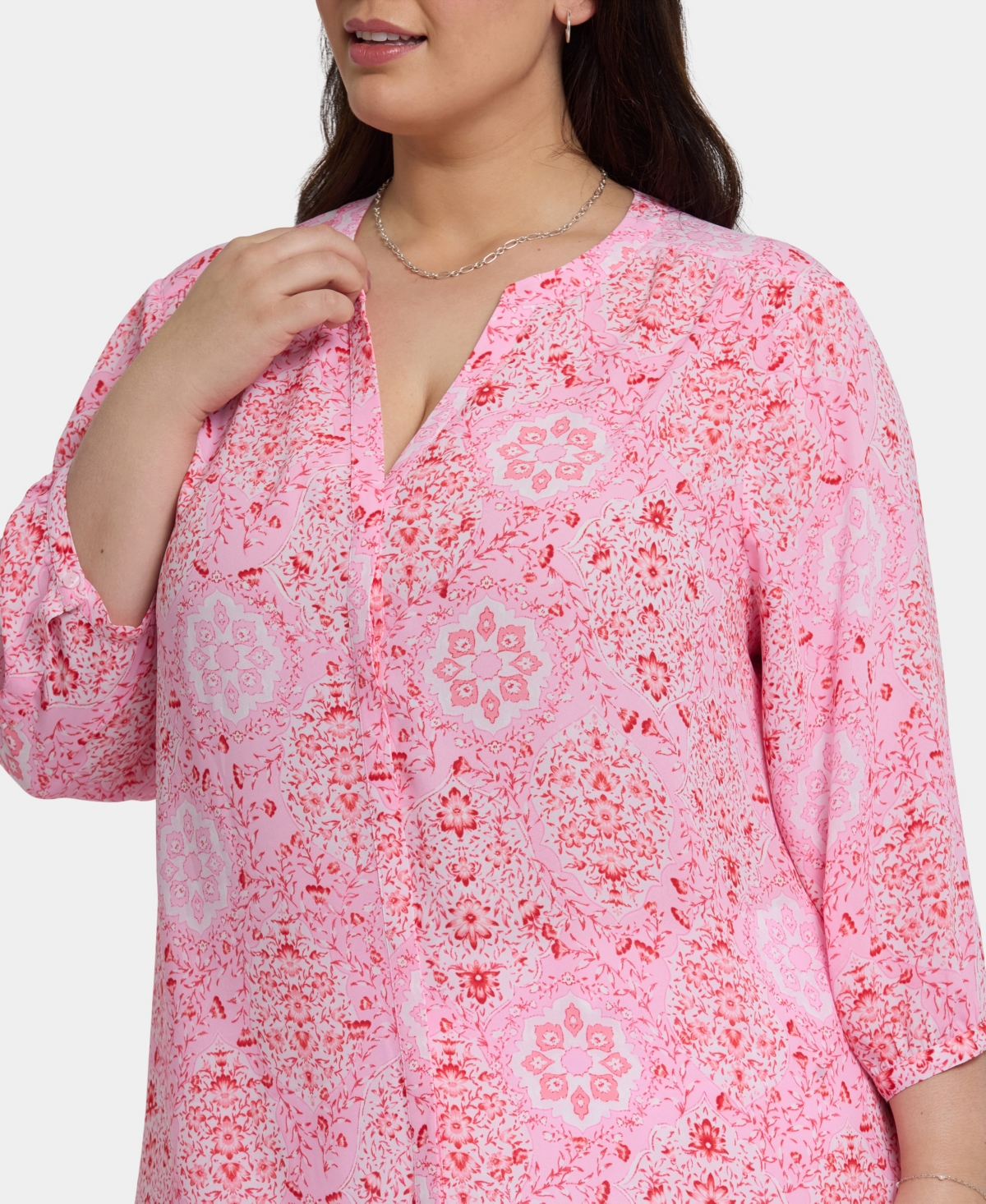 Nydj Plus Size Pintuck V-neck Top In Pink
