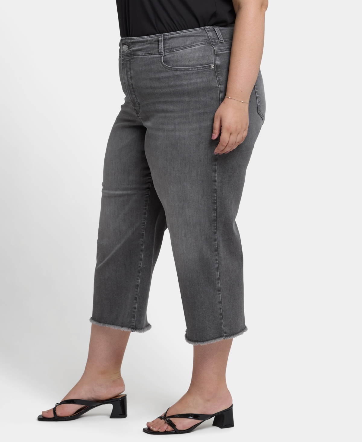 Nydj Brigitte Frayed High Waist Wide Leg Capri Jeans In Gray
