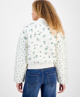 Juniors' Floral-Print Quilted Bomber Jacket