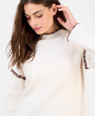 Women's Mock-Neck Embroidered-Stitch Sweater