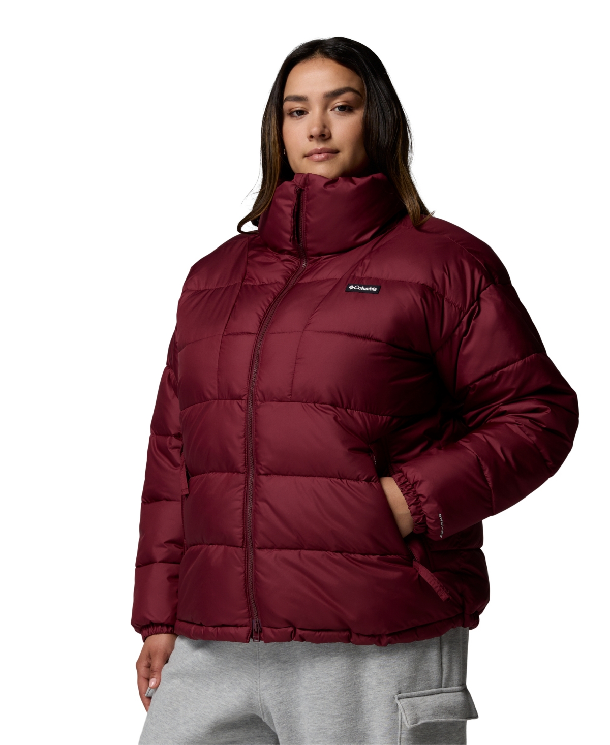 Columbia Plus Size Pike Lake High Collar Puffer Jacket In Burgundy