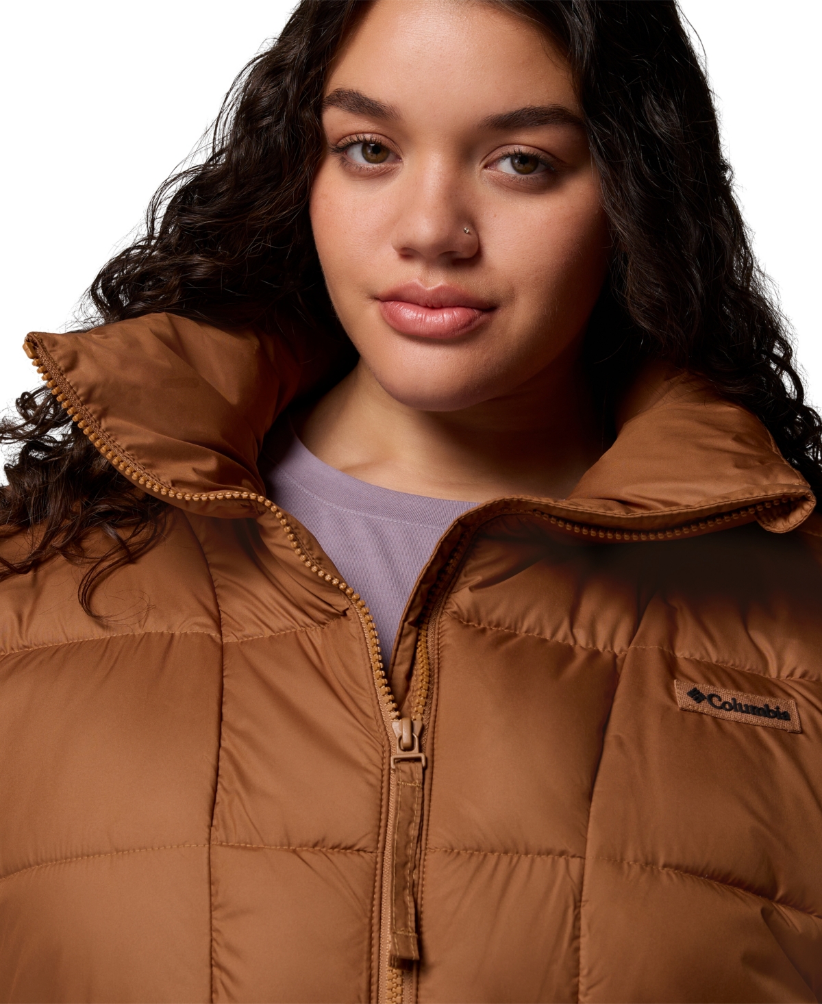 Columbia Plus Size Pike Lake High Collar Puffer Jacket In Brown