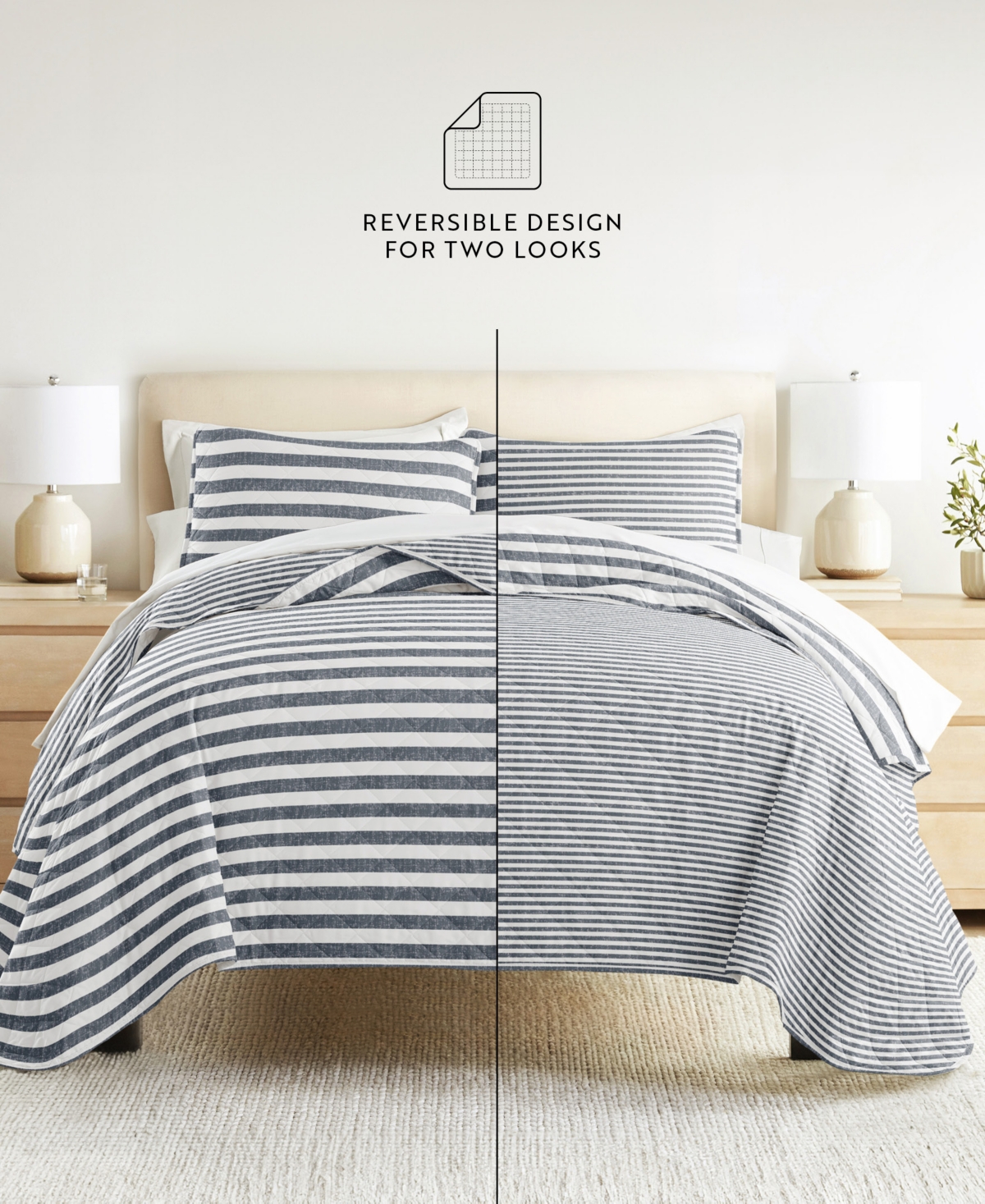 ienjoy Home Classic Stripe Reversible 3-Pc. Quilt Set, King/California King