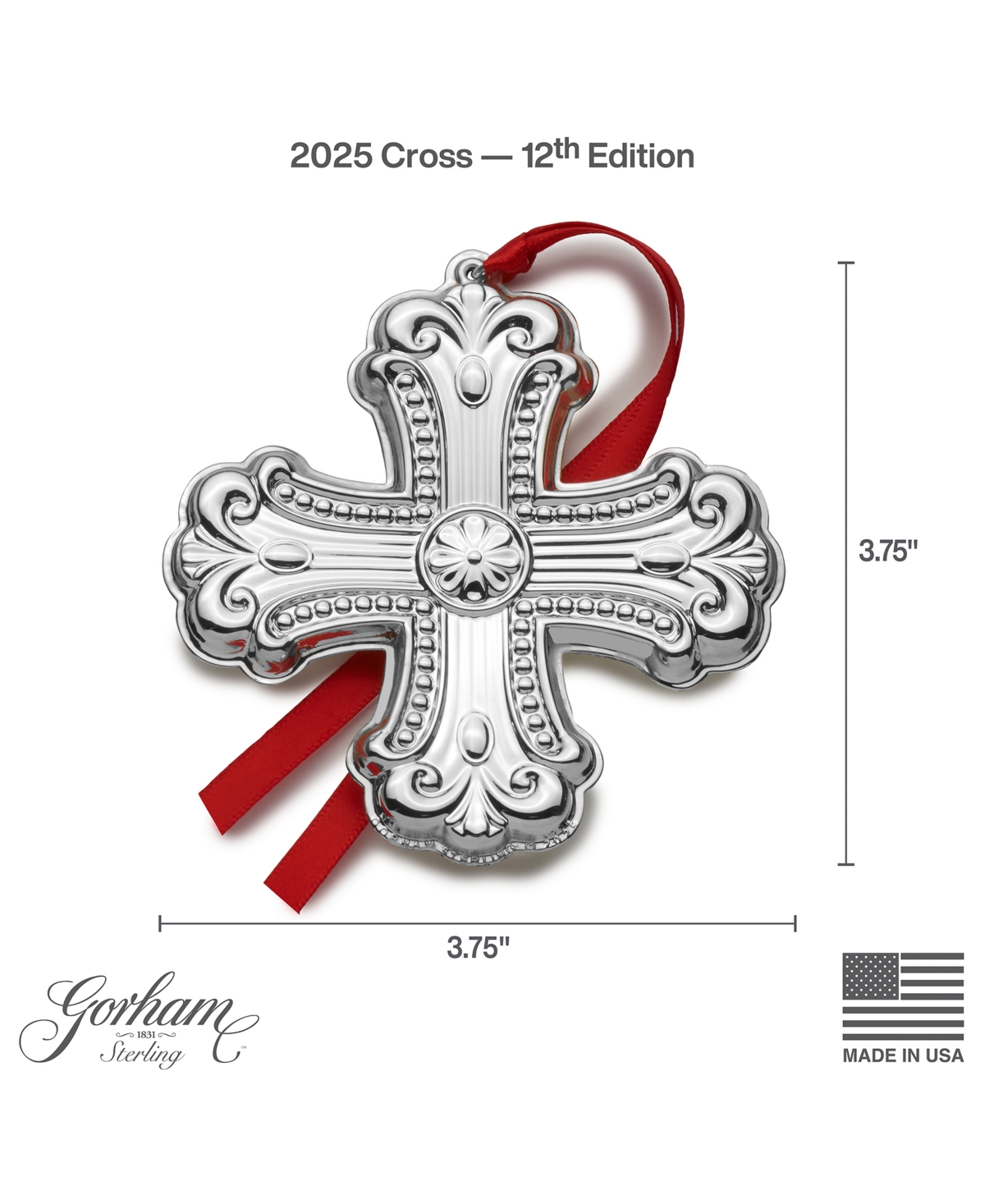 Gorham 2025 Sterling Silver Cross Ornament, 12th Edition In Silver