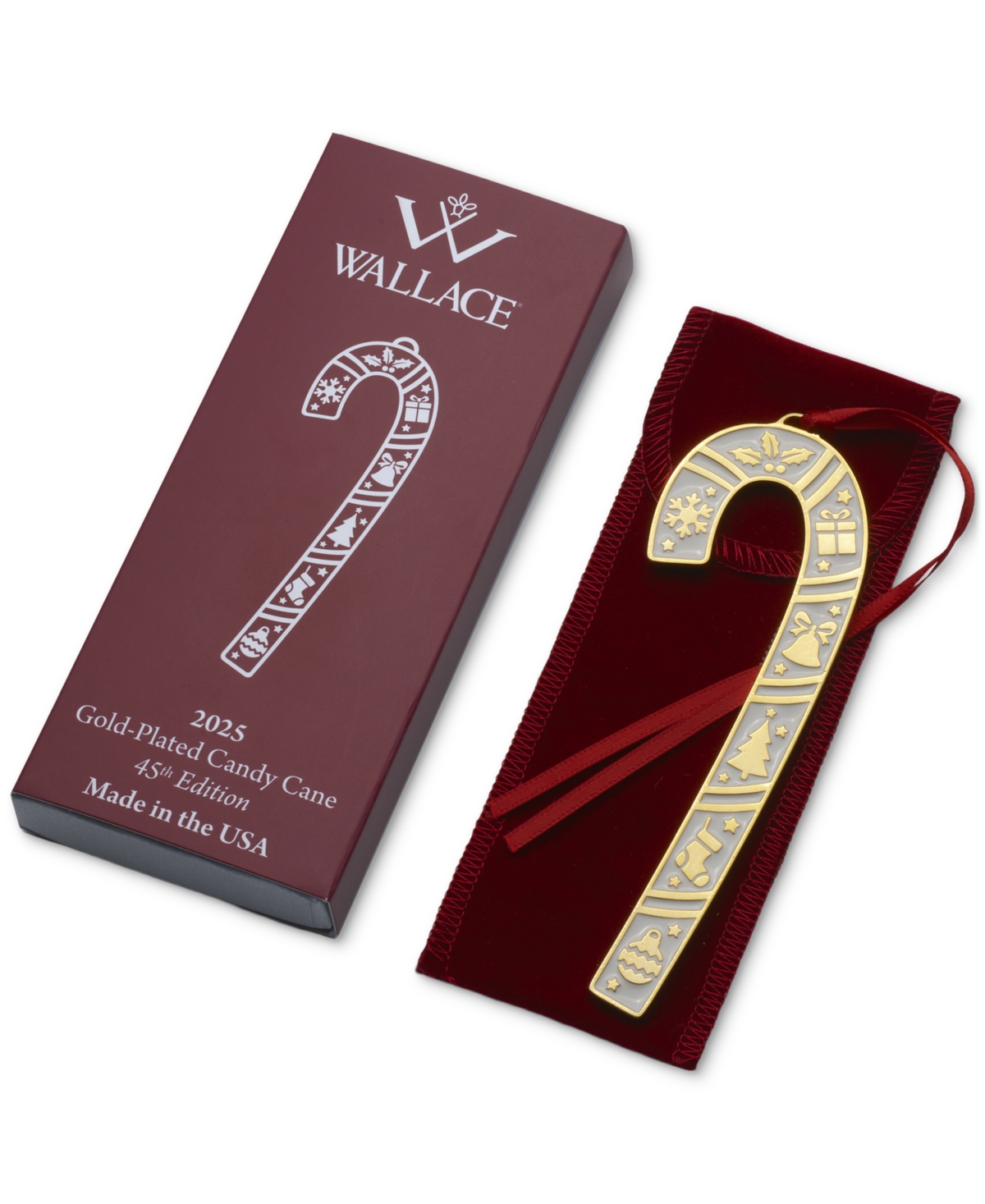 Wallace 2025 Gold-plated Enameled Candy Cane Ornament, 45th Edition In Multi