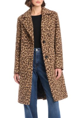 Women’s Single-Breasted Wool-Blend Boyfriend Leopard Coat