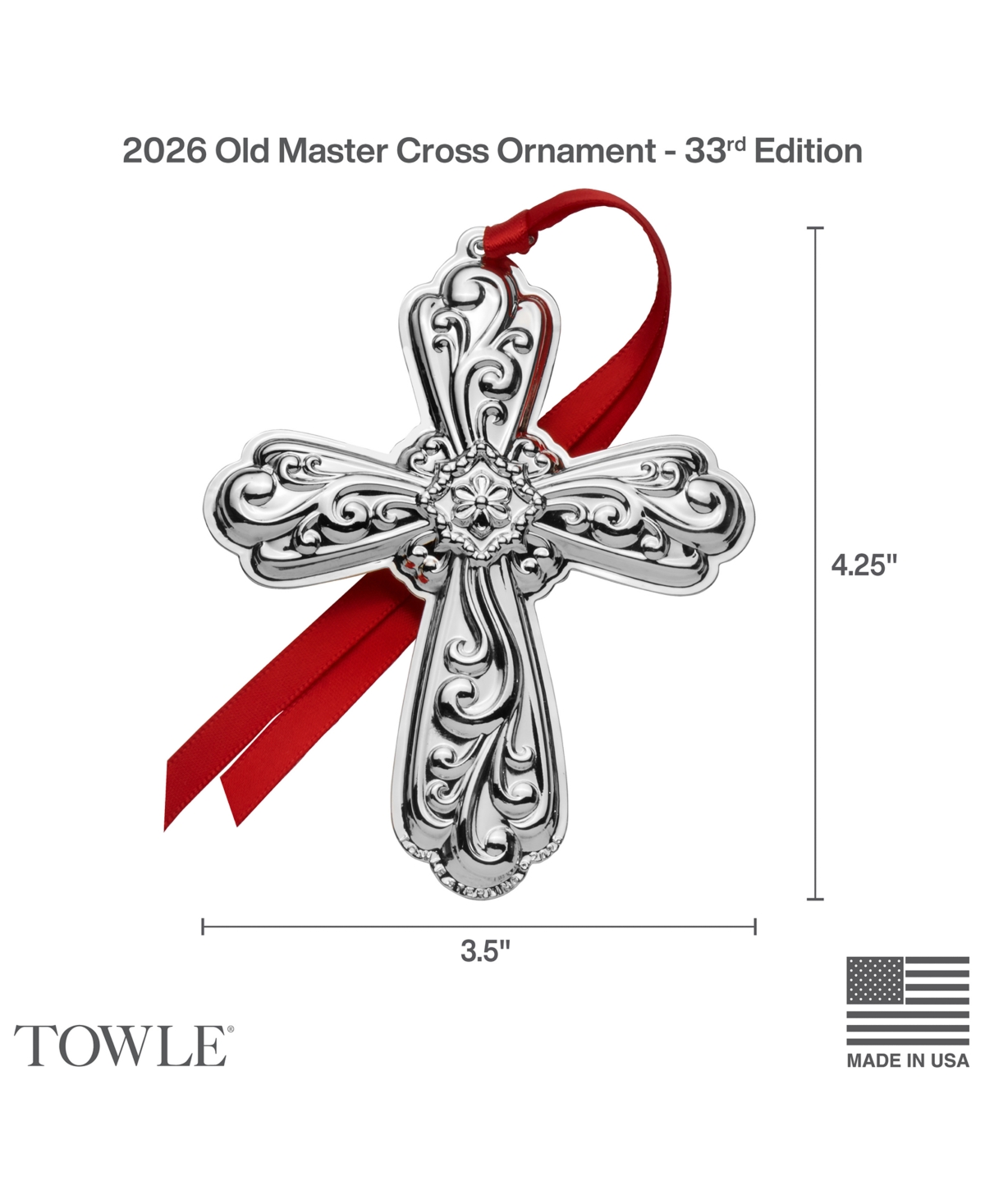 Towle 2025 Sterling Silver Old Master Cross Ornament, 32nd Edition In Silver