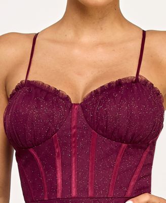 Juniors' Glitter Corset Gown