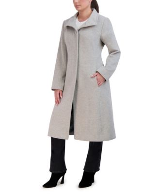 Womens Stand-Collar Single-Breasted Wool Blend Coat