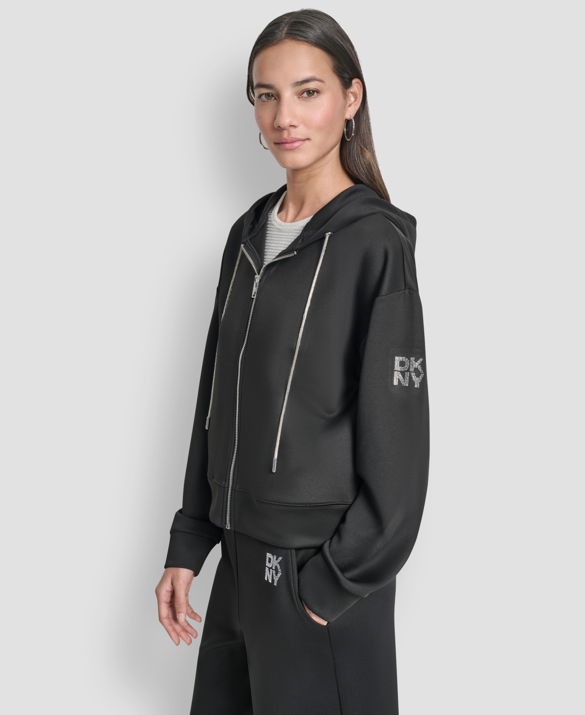Dkny Women's Long-sleeve Scuba Zip-up Jacket In Black