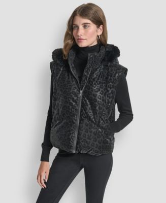 DKNY Women's Cheetah Print Tech Puffer Vest Jacket - Macy's