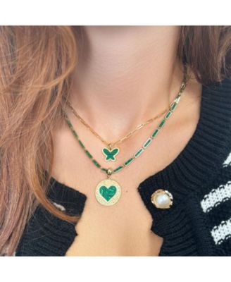 Malachite Bar Necklace 14K Gold 16 inches