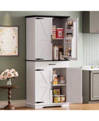 Kitchen Pantry Cabinet with Adjustable Shelves, White/Black
