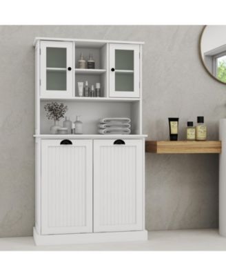 Tall Tilt-Out Laundry Cabinet with 2 Compartments and Adjustable Shelves