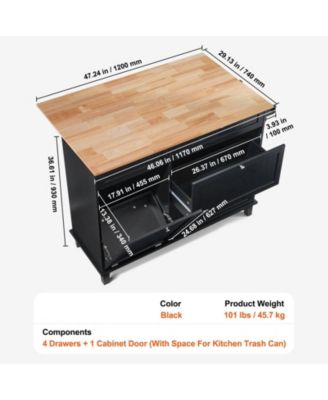Kitchen Cart with Drawer and Concealed Trash Cabinet, Ideal for Tidy Kitchens
