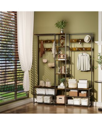 6 in 1 Coat Rack Shoe Bench Coat Rack Hall Tree with Bench Entryway Corner Coat Stand  Large Organizer