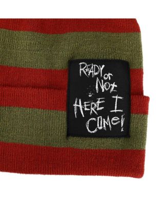 Men's Ready Or Not Here I Come Woven Label Striped Cuffed Beanie