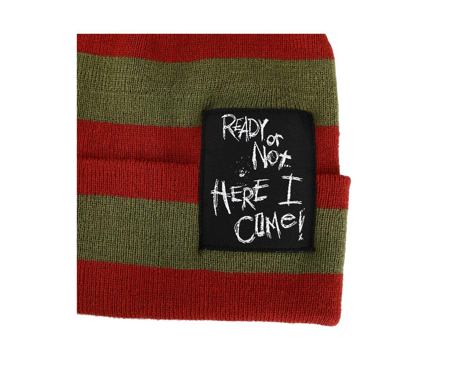 Men's Ready Or Not Here I Come Woven Label Striped Cuffed Beanie