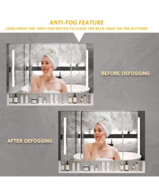 39×28 Inch Aluminum Bathroom Mirror Cabinet with LED Lights and Storage Compartments