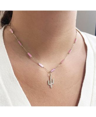Bubblegum Pink Bar Chain Necklace 14K Gold