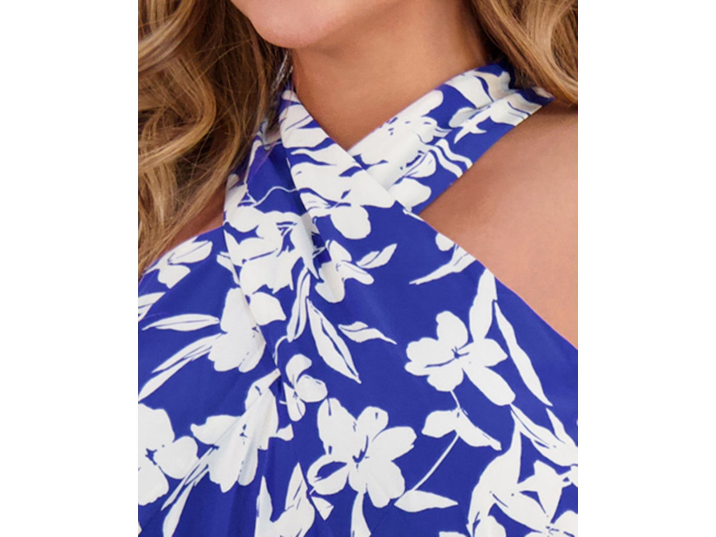 Женский комбинезон London Times Plus Size Crisscross Halter Belted Jumpsuit, цвет: Bluewht — фото 3