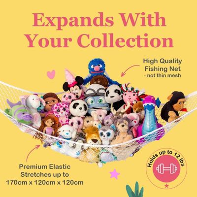 Toddler Stuffed Animal Net Hammock, Jumbo Extra Large Corner Hanging Toy Storage Organizer, White, 2 Pack