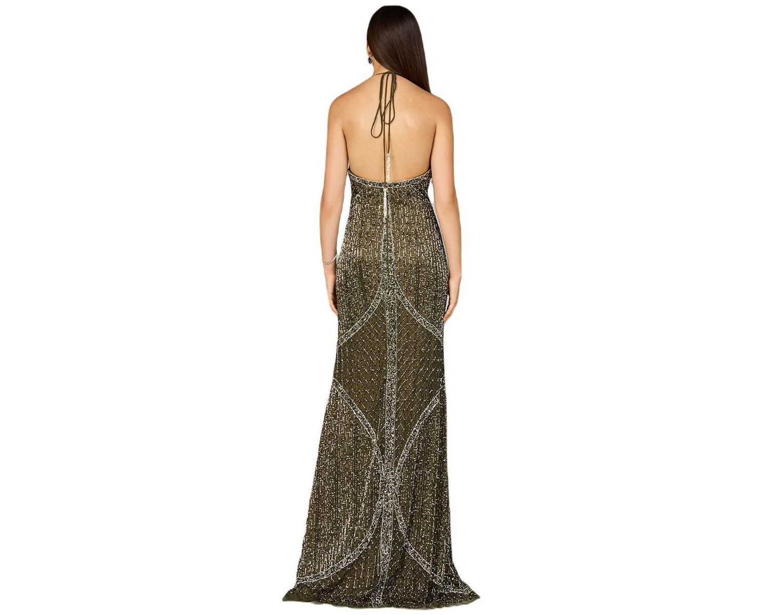 Women's Symmetrical Halter Neck Beaded Gown