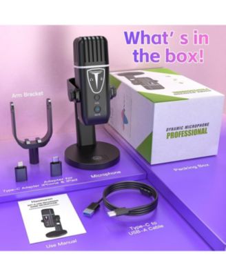 Microphone for iPhone,Noise Cancel USB Microphone for PC Computer Type C Phone,Touch Mute RGB Volume Echo Control Mic for ASMR Recording Streaming PS4/5 Discord Twitch Gaming Podcast YouTube