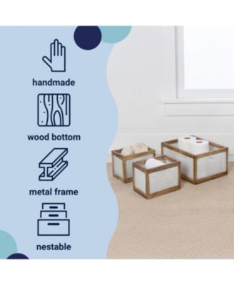 Fallon Modern Minimalist Handmade Wooden Metal Nesting Storage Baskets, (Set of 3)