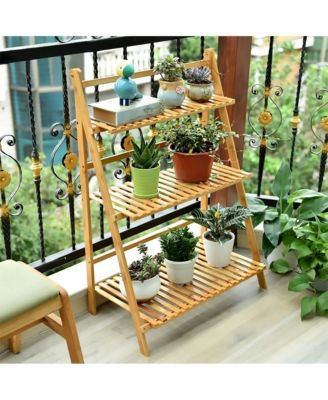 Introducing the Premium 3-Tier Bamboo Plant Stand,Durable, Space-Saving & Easy Assembly,Hanging Rack for Patio/Garden