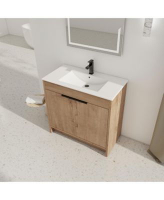 36 Inch Freestanding Vanity with White Ceramic Sink and Soft-Close Cabinet Doors