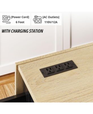 Kitchen Island Cart with Storage, Power Outlet and Drop Leaf, Black