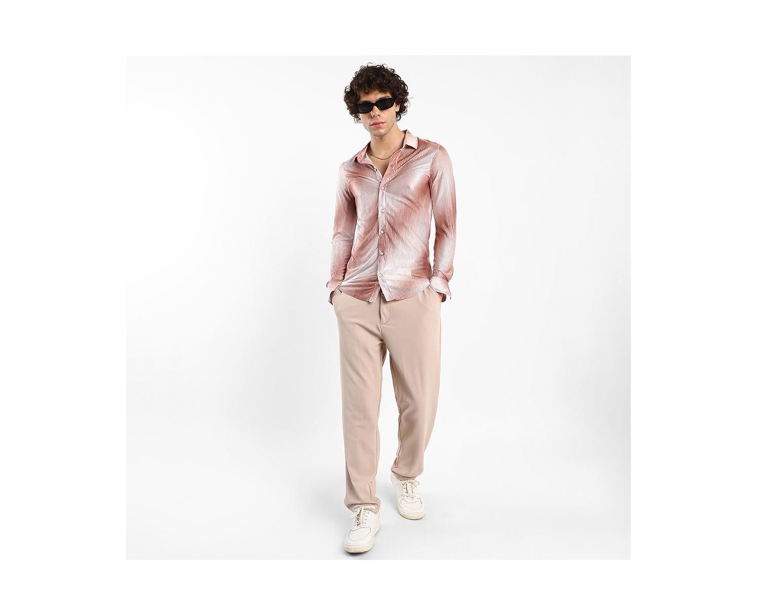 Men's Ombre-Pleated Shirt