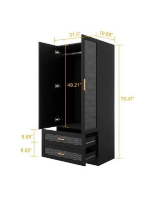 Freestanding Wardrobe Cabinet with Mirror, Clothes Rod, and Storage Drawer Space