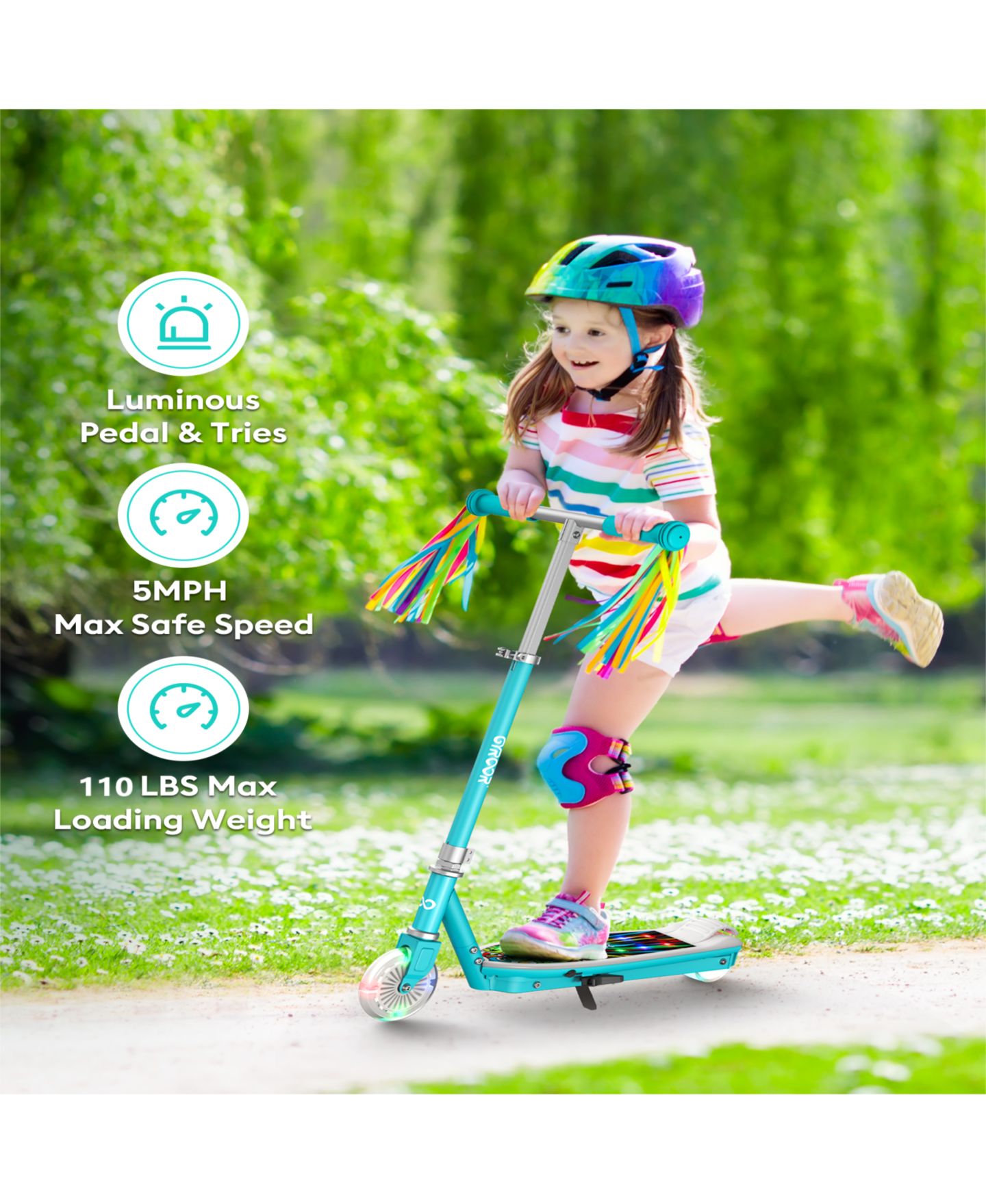 Детская игрушка Everyfun Electric Scooter with Adjustable Handlebar and LED Lights, Supports up to 110 lbs, Ages 5-10 — фото 6