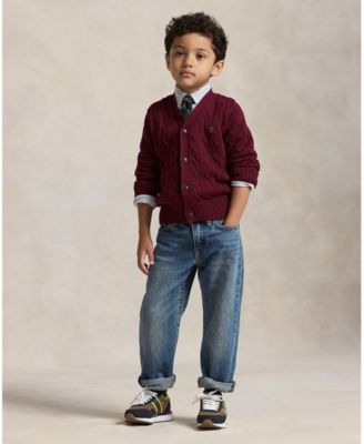 Toddler and Little Boys Cable-Knit Cotton V-Neck Cardigan Sweater