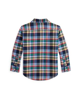 Toddler and Little Boys Plaid Brushed Cotton Oxford Shirt