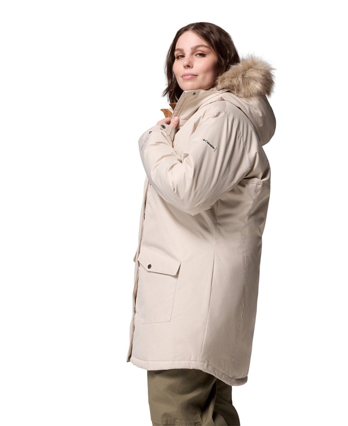 Columbia Plus Size Suttle Mountain Hooded Faux-fur-trim Long Insulated Coat In Nude