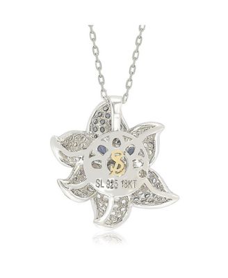 Suzy Levian Sterling Silver Sapphire & Created White Sapphire Exotic Flower Pendant Necklace