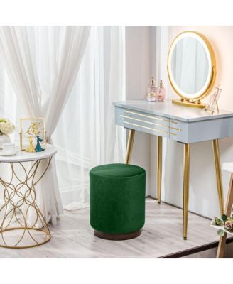 - Green Velvet Pouf with Wooden Base Vintage Style Upholstery Living Room