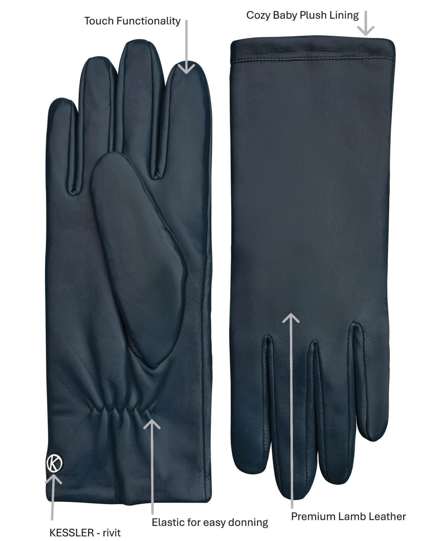 Women`s extra long Premium Lamb Leather Touchscreen Gloves Style Keira